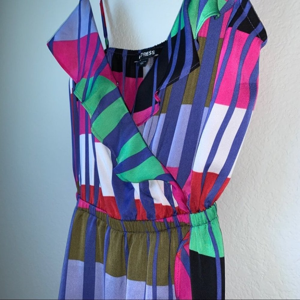 Striped Ruffle Wrap Cami Dress - Picture 9 of 11